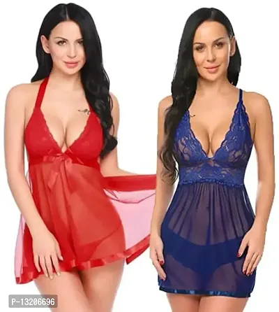 Fihana Net Lace Women Babydoll Lingerie Honeymoon Sleepwear Night Dress Small to 3XL-thumb5