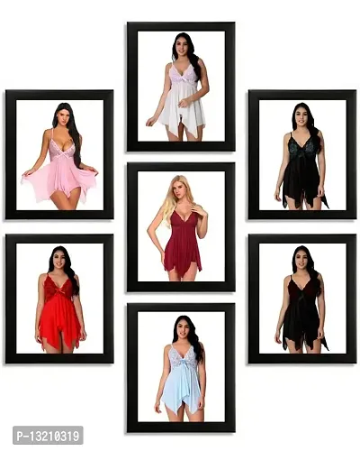 Fihana, Women Spandex Net Above Knee Babydoll Lingerie, Honeymoon Nighty in Red, Pink, Black, Blue, White & Grey Color, S to 3XL-thumb5