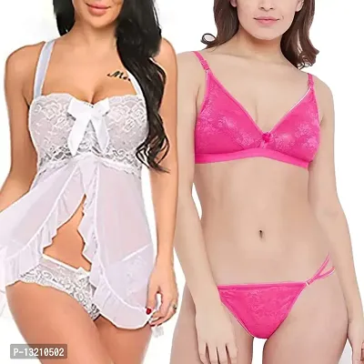 Buy Fihana Women`s Babydoll Wedding Nightwear Lingerie Dress with Bra Panty  Set Small to 3XL Online In India At Discounted Prices