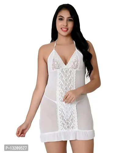 Fihana Women Babydoll Nightwear Dress for Honeymoon Vacations Small to 3XL White