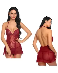 Fihana Women Babydoll Nightwear Dress for Honeymoon Vacations Small to 3XL Maroon-thumb4