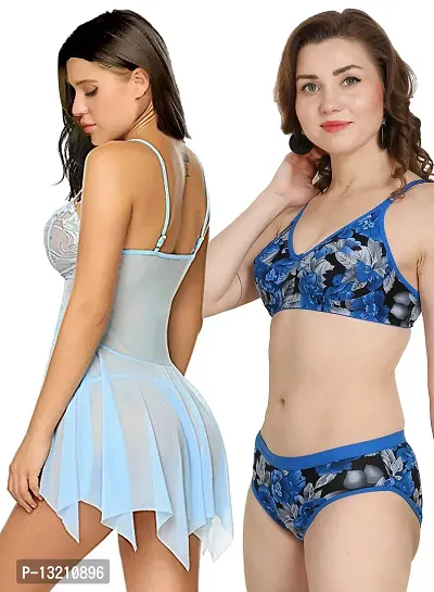 Fihana | babydoll nightwear lingerie with panty | lingerie nighty for women | bra panty set for women | short transparent nighty for women | net baby doll night dress | honeymoon dress for women-thumb4