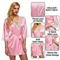 Fihana Stylish Sexy Women Robe Nighty with Matching Net Bra Panty Set Women Babydoll Combo Nightwear Set Pink-thumb2