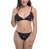 Fihana Babydoll Lingerie Bikini Set, Non-Padded Bra  Panty for Couples Honeymoon, First Night, Anniversary for Women Small to 3XL Black-thumb1