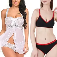 Fihana Women`s Babydoll Wedding Nightwear Lingerie Dress with Bra Panty Set Small to 3XL-thumb1