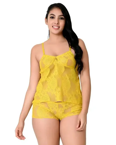 Fihana Women's Satin & Net Other Above Knee Babydoll