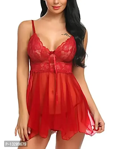 Fihana Spendex Net Womens Babydoll Lingerie for Special Nights , Sleep Wear and Honeymoon Night Wear with Matching Panty-thumb0