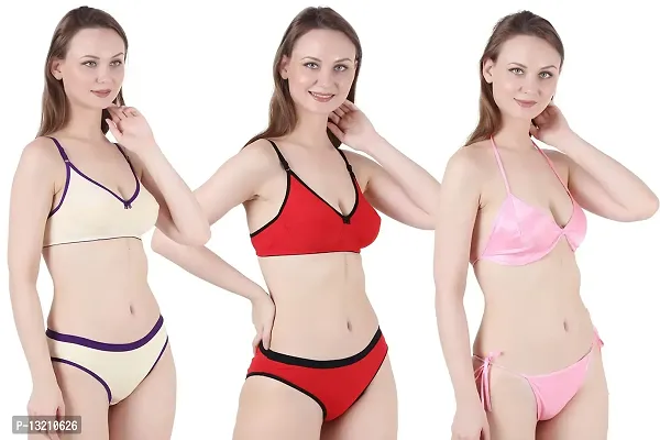 Buy Fihana Non Padded Lingerie Set for Women. Stylish Bra Panty for Girls  Combo Set of 3. at