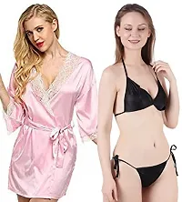 Fihana Lingerie for Women Lace Babydoll Sleepwear with Bra Panty Set Chemise V Neck Dress Babydoll Lingerie Honeymoon/First Night/Anniversary Nighty Combo Set 2.-thumb4