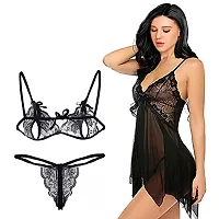 Fihana Spandex Babydoll Nighty Honeymoon Lingerie Combo Pack of 2 Small to 3XL-thumb3