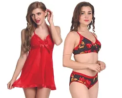 Fihana Net Lace Babydoll Nightwear for Honeymoon with Stylish Bra Panty set for women & Girls, Combo Set of 57-thumb2