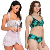 Fihana Women`s Babydoll Wedding Nightwear Lingerie Dress with Bra Panty Set Small to 3XL-thumb3