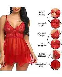 Fihana Lingerie Set for Women Honeymoon Babydoll Woman Nightwear Dress Small to 3XL Red-thumb1