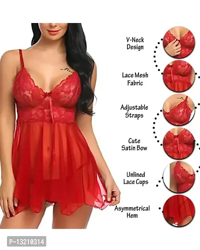 Fihana Lingerie Set for Women Honeymoon Babydoll Woman Nightwear Dress Small to 3XL Red-thumb2