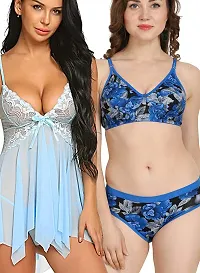 Fihana | babydoll nightwear lingerie with panty | lingerie nighty for women | bra panty set for women | short transparent nighty for women | net baby doll night dress | honeymoon dress for women-thumb1