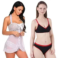 Fihana Women`s Babydoll Wedding Nightwear Lingerie Dress with Bra Panty Set Small to 3XL-thumb3