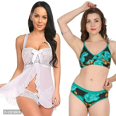 Buy Fihana, Babydoll Nighty for Honeymoon Combo, Night Dresses for Women, Short Transparent Nighty for Women, Lingerie Set for Women, Bra Panty  Set for Women