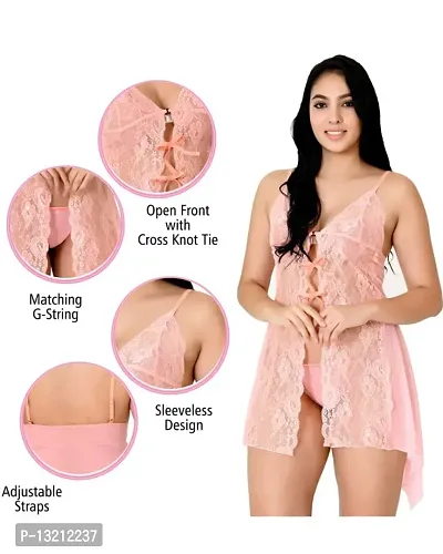 Fihana Spandex Lace Net Women Babydoll Lingerie for Women V Neck Nightgown Mesh Chemise Boudoir Nighty Honeymoon/First Night/Anniversary Bridal Night Dress.-thumb3