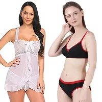 Fihana Women`s Babydoll Wedding Nightwear Lingerie Dress with Bra Panty Set Small to 3XL-thumb4