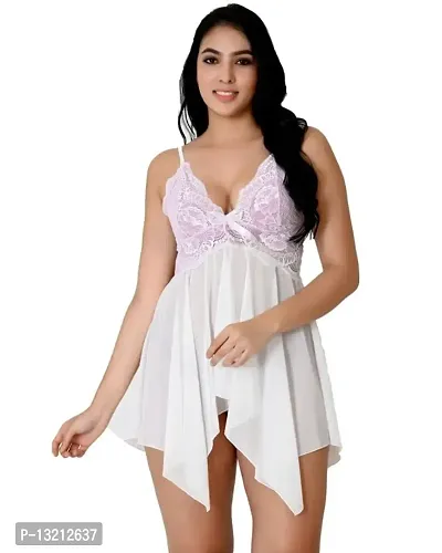 Fihana Women's Net Lace Above Knee Babydoll Lingerie Nightwear for Honeymoon, Fits Well for Small to 3XL-thumb0