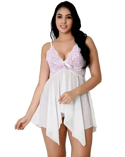 Fihana Women's Net Lace Above Knee Babydoll Lingerie Nightwear for Honeymoon, Fits Well for to 3XL