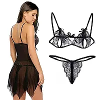 Fihana Spandex Babydoll Nighty Honeymoon Lingerie Combo Pack of 2 Small to 3XL-thumb1