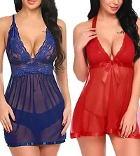 Fihana Net Lace Women Babydoll Lingerie Honeymoon Sleepwear Night Dress Small to 3XL-thumb1