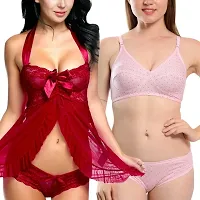 Womens hot & sexy net lace Baby doll Lingerie/bikni set/Bridal babydoll lingerie set for honeymoon/bra panty/wedding night/bridal/aniversery lingerie/newly married couples/first night/Nightwear/Nighty-thumb1