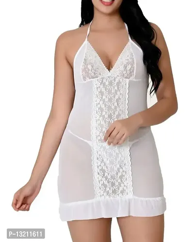 Fihana Womens V Neck Net Lace Babydoll Lingerie for Women, Sleepwear for Honeymoon, First Night, Anniversary Nightdress Small to 3XL-thumb2