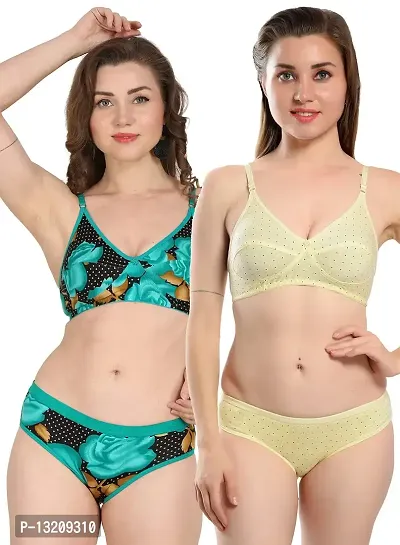 Buy Fihana, Cotton, Satin, Women's Non Padded Bra Panty Set, Lingerie Set/Innerwear/Undergarments  Combo Pack of 2 for Daily use Online In India At Discounted Prices