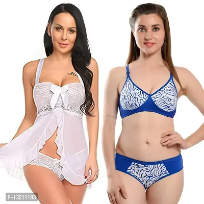 Buy Fihana Women`s Babydoll Wedding Nightwear Lingerie Dress with Bra Panty  Set Small to 3XL Online In India At Discounted Prices