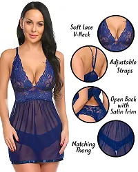 Fihana Babydoll Nightwear Lingerie with Matching G-String Panty, Nighty for Women, Baby Doll Night Dress for Honeymoon Small to 3XL-thumb2