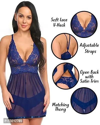 Fihana Babydoll Nightwear Lingerie with Matching G-String Panty, Nighty for Women, Baby Doll Night Dress for Honeymoon Small to 3XL-thumb3