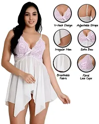 Fihana Babydoll Nightwear Lingerie with Matching G-String Panty, Nighty for Women, Baby Doll Night Dress for Honeymoon Small to 3XL White-thumb1