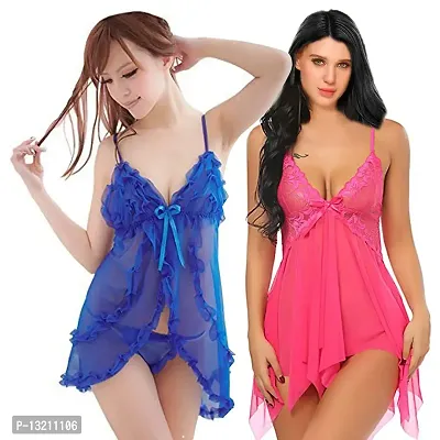 Fihana Net Lace Women Babydoll Lingerie Honeymoon Sleepwear Night Dress Small to 3XL-thumb4