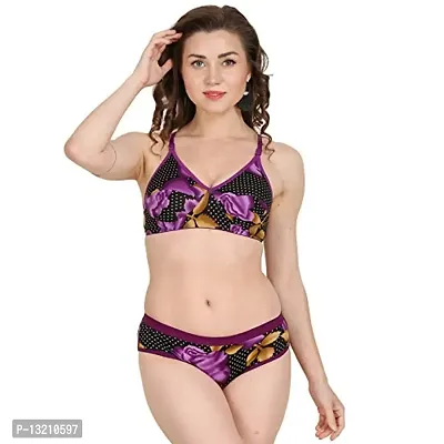 Fihana Comfortable Cotton Non Padded Women`s Bra and Panty Lingerie Innerwear Combo Set for Honeymoon Small to 3XL Purple-thumb0