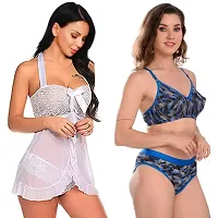 Fihana Women`s Babydoll Wedding Nightwear Lingerie Dress with Bra Panty Set Small to 3XL-thumb3