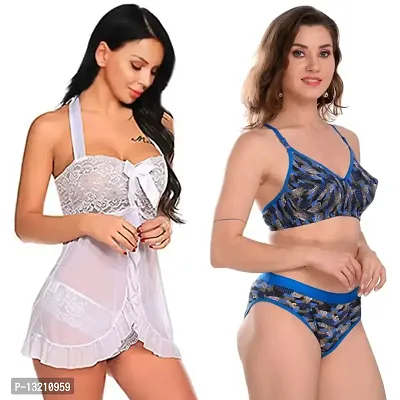 Fihana Women`s Babydoll Wedding Nightwear Lingerie Dress with Bra Panty Set Small to 3XL-thumb4