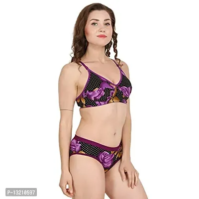 Fihana Comfortable Cotton Non Padded Women`s Bra and Panty Lingerie Innerwear Combo Set for Honeymoon Small to 3XL Purple-thumb4