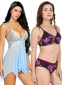 Fihana | babydoll nightwear lingerie with panty | lingerie nighty for women | bra panty set for women | short transparent nighty for women | net baby doll night dress | honeymoon dress for women-thumb2