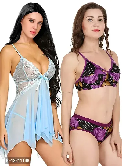 Fihana | babydoll nightwear lingerie with panty | lingerie nighty for women | bra panty set for women | short transparent nighty for women | net baby doll night dress | honeymoon dress for women-thumb3