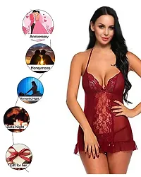 Fihana Women Babydoll Nightwear Dress for Honeymoon Vacations Small to 3XL Maroon-thumb3