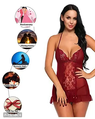 Fihana Women Babydoll Nightwear Dress for Honeymoon Vacations Small to 3XL Maroon-thumb4