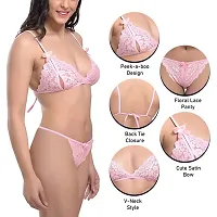 Fihana Babydoll Lingerie Bikini Set, Non-Padded Bra  Panty for Couples Honeymoon, First Night, Anniversary for Women Small to 3XL Pink-thumb2