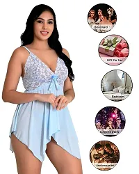 Fihana, Women Spandex Net Above Knee Babydoll Lingerie, Honeymoon Nighty in Red, Pink, Black, Blue, White & Grey Color, S to 3XL-thumb3