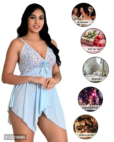 Fihana, Women Spandex Net Above Knee Babydoll Lingerie, Honeymoon Nighty in Red, Pink, Black, Blue, White & Grey Color, S to 3XL-thumb4