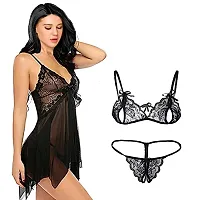 Fihana Spandex Babydoll Nighty Honeymoon Lingerie Combo Pack of 2 Small to 3XL-thumb2