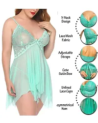 Fihana Net Lace Above Knee Babydoll Lingerie Honeymoon Nightwear Sleepwear Nighty with G-String Panty, Fits Well for Plus Size.-thumb1