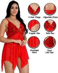 Fihana, Women Spandex Net Above Knee Babydoll Lingerie, Honeymoon Nighty in Red, Pink, Black, Blue, White & Grey Color, S to 3XL-thumb1