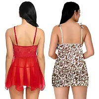 Fihana, Net Above Knee Babydoll Lingerie for Women, Honeymoon Sleepwear Nightwear Combo Pack of 2 in Red, Pink, Black, White  Green Color, Small to 3XL-thumb2